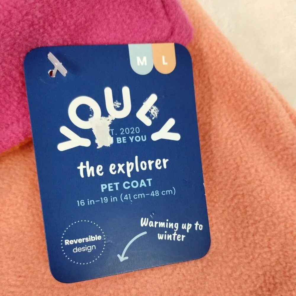 Reversible Pink and Orange Youly Explorer Pet Coat for Medium to Large Dogs